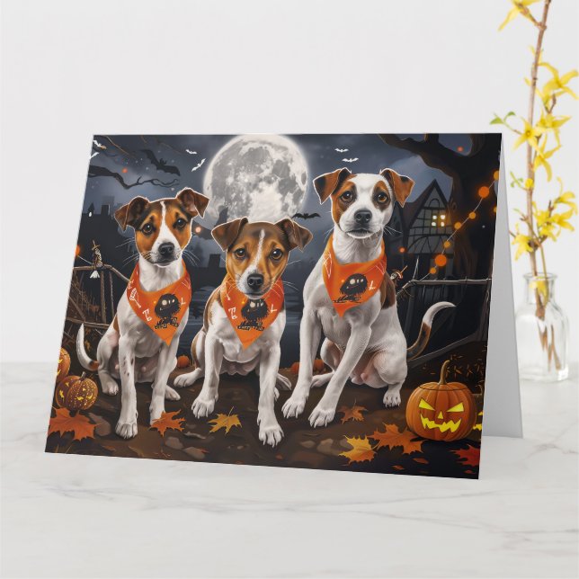 Tarjeta Jack Russell Halloween Spooky (flor amarilla)