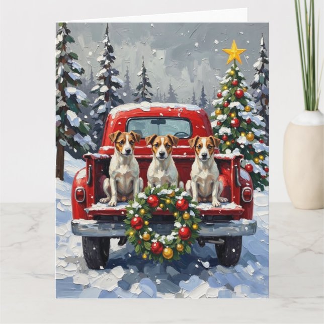 Tarjeta Jack Russell Terrier Christmas Red Truck Holiday (Anverso)