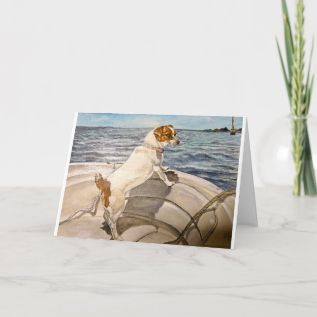 Tarjeta Jack Russell Terrier en el barco (Anverso)