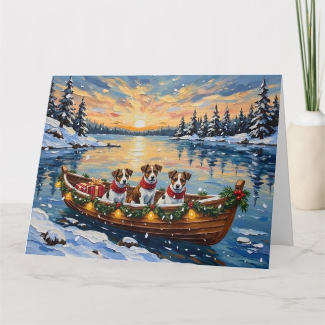 Tarjeta Jack Russell Terrier Navidad Barco Fiesta (Anverso)