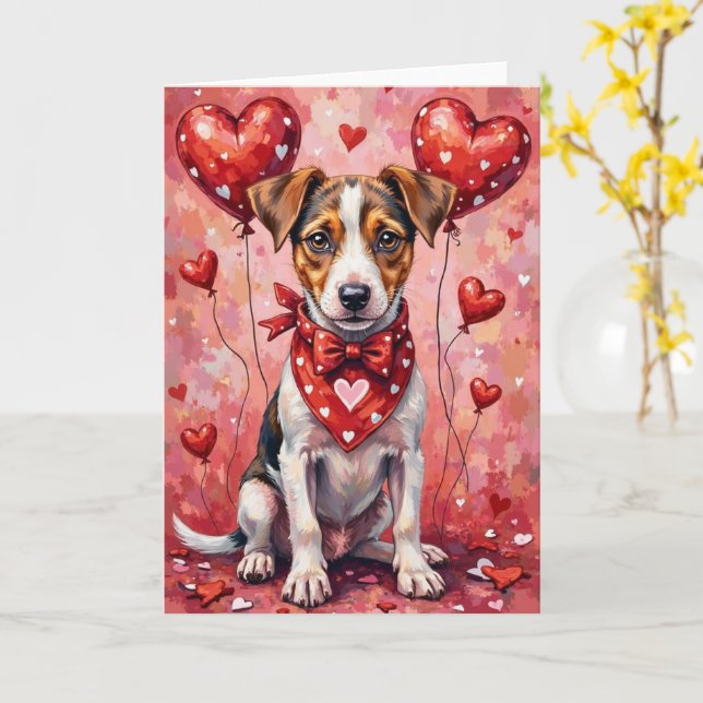 Tarjeta Jack Russell Terrier Valentine Dog Sitting (flor amarilla)