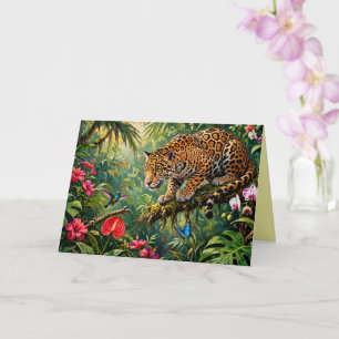 Tarjeta Jaguar Selva Colibríes Mariposas Flores