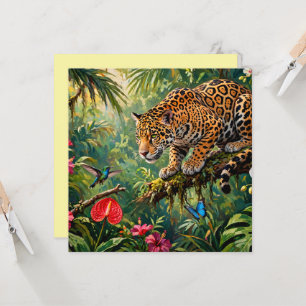 Tarjeta Jaguar Selva Colibríes Mariposas Flores