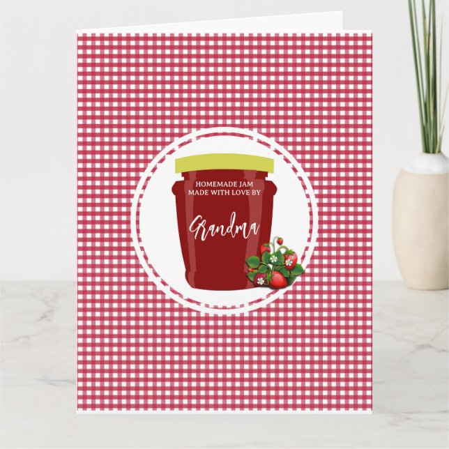 Tarjeta Jam de fabricación casera Red y White Gingham Cott (Anverso)