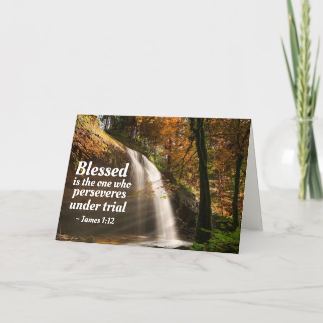 Tarjeta James 1:12 Bendito es el que persevera en la Bibli (Anverso)