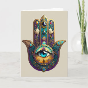 Tarjeta Jamsa de oro violeta azul turquesa con tercer ojo 