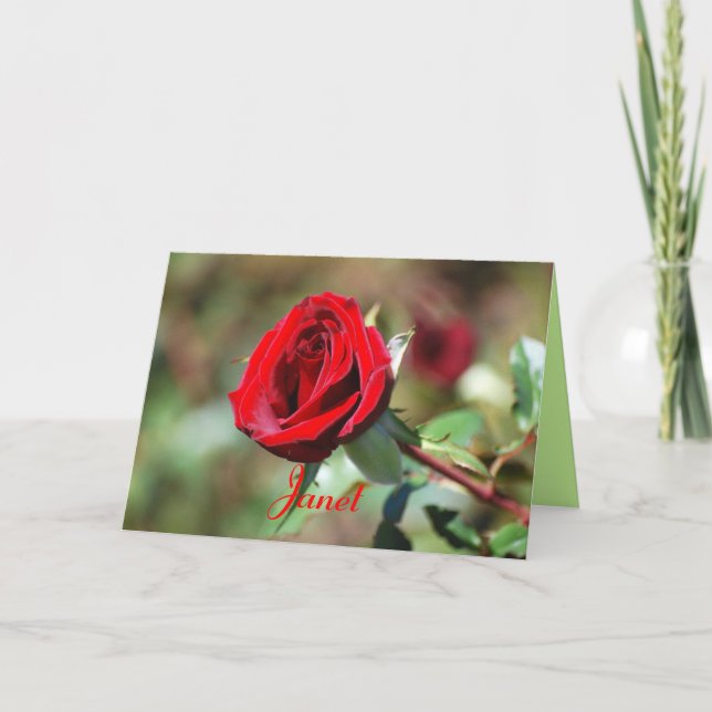 Tarjeta Janet Happy Birthday Red Rose Card (Anverso)