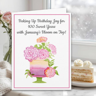 Tarjeta January 100th Birthday Cake Purple Carnations