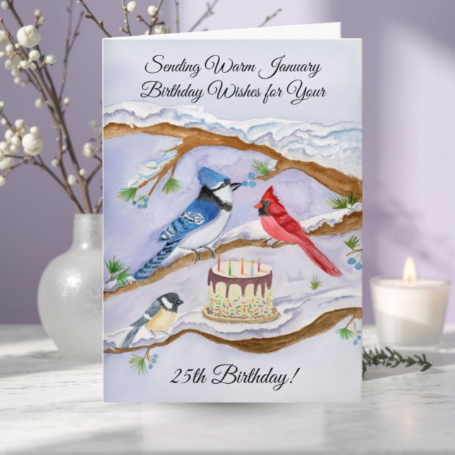 Tarjeta January 25th Birthday Backyard Birds Watercolor (Subido por el creador)