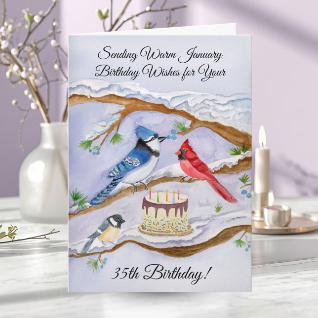 Tarjeta January 35th Birthday Backyard Birds Watercolor (Subido por el creador)