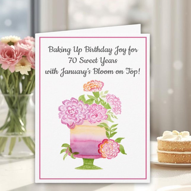 Tarjeta January 70th Birthday Cake Purple Carnations (Subido por el creador)