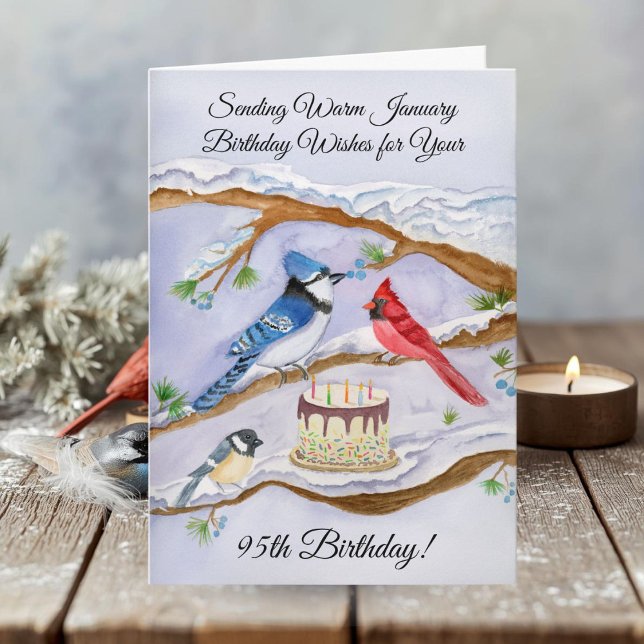 Tarjeta January 95th Birthday Backyard Birds Watercolor (Subido por el creador)