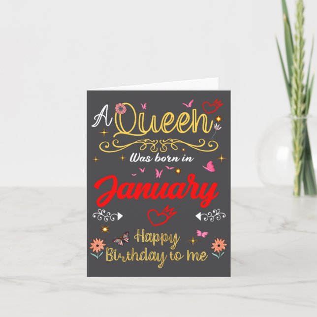 Tarjeta January Birthday A Queen Was Born In January Girl  (Anverso)