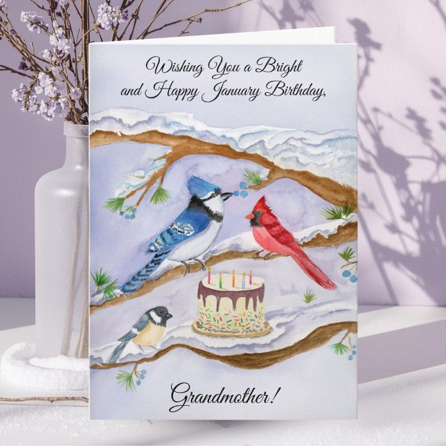 Tarjeta January Birthday Backyard Birds Grandmother (Subido por el creador)