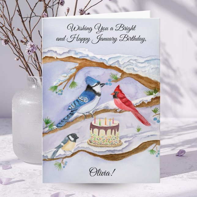 Tarjeta January Birthday Backyard Birds Personalize  (Subido por el creador)