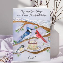 Tarjeta January Birthday Backyard Birds Son