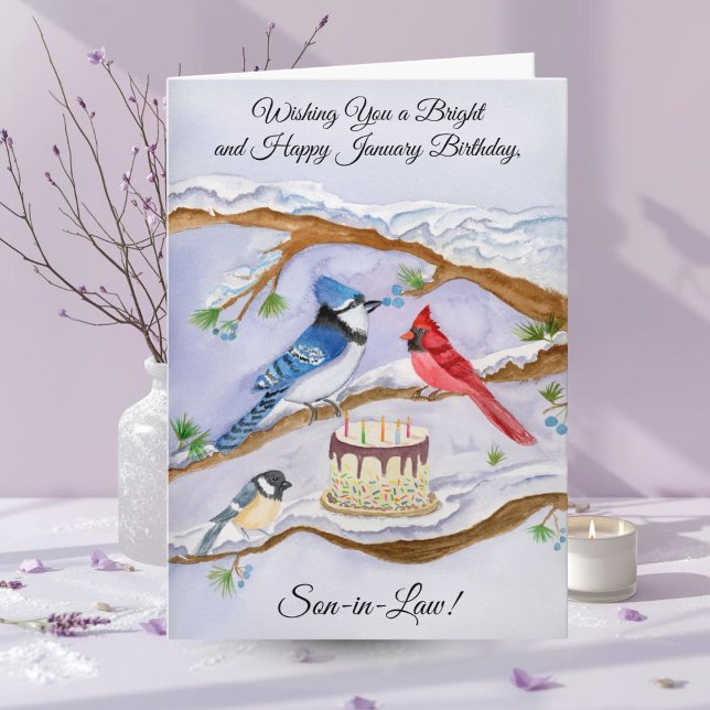 Tarjeta January Birthday Backyard Birds Son-in-Law (Subido por el creador)