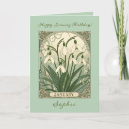 Tarjeta January Birthday Snowdrop Flowers Art Nouveau Styl