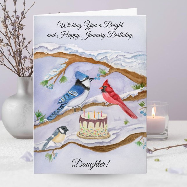 Tarjeta January Birthday with Backyard Birds Daughter (Subido por el creador)