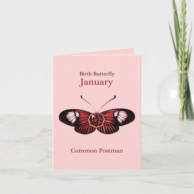Tarjeta January Red Common Postman Butterfly Illustration (Anverso)