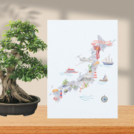 Tarjeta Japan Illustrated Map Flat Greeting