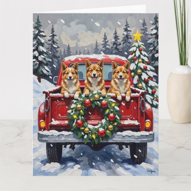 Tarjeta Japanese Chin Christmas Red Truck Holiday (Anverso)