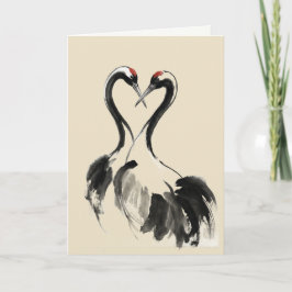Tarjeta Japanese Crane Ink Wash Fine Art Card