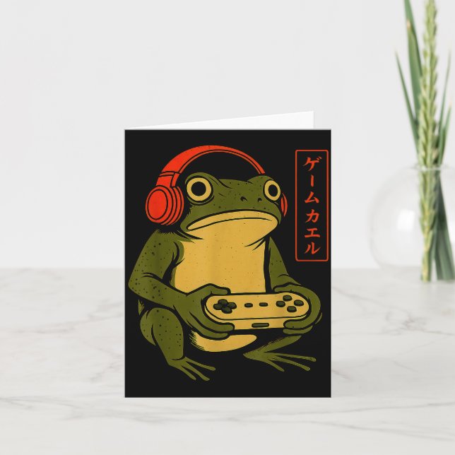 Tarjeta Japanese Gamer Frog Art Men Women Boys Funny Vinta (Anverso)