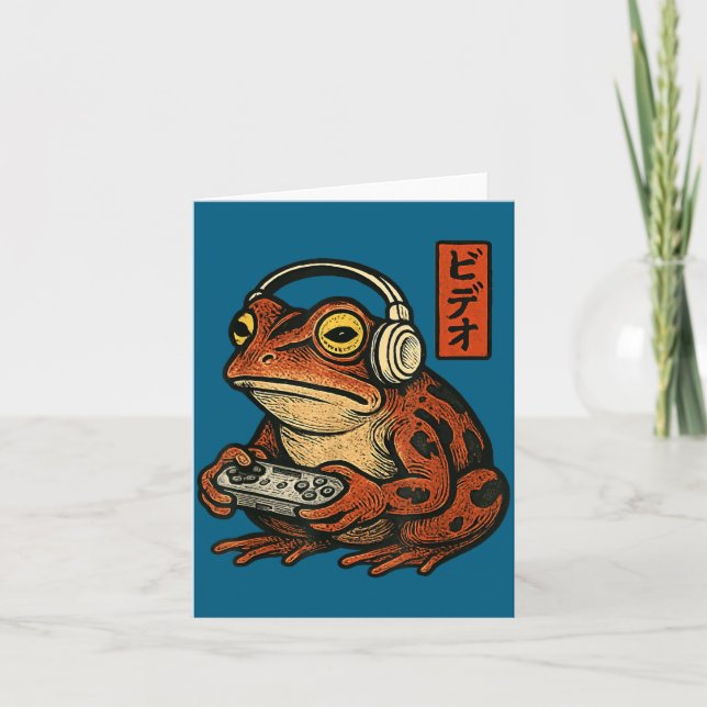 Tarjeta Japanese Gamer Frog Art Men Women Boys Funny Vinta (Anverso)