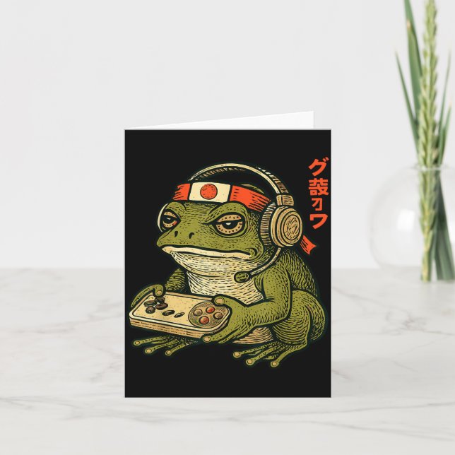 Tarjeta Japanese Gamer Frog Art Men Women Boys Funny Vinta (Anverso)