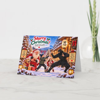 Tarjeta Japanese Ninja Christmas Card with Santa and Kids