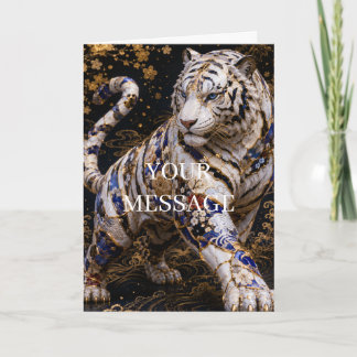 Tarjeta Japanese White Tiger Byakko Kintsugi Gold Art Card