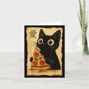 Tarjeta Japonés Kawaii Anime Gato Pizza Estética Gato Comi