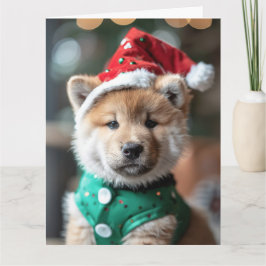 Tarjeta japonesa Akita Elf Puppy Navidades