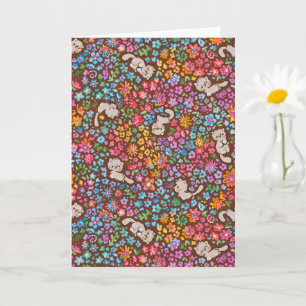 Tarjeta Jardín Caprichoso de Pebble Gato Gris y Floral Bri