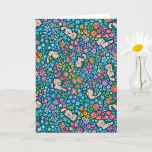 Tarjeta Jardín Caprichoso de Pebble Gato Gris y Floral Bri