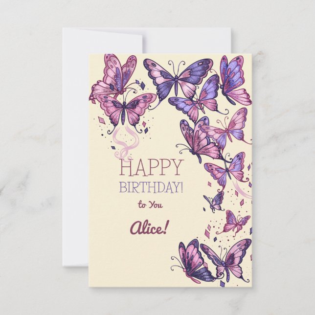 Tarjeta Jardín con mariposas feliz cumpleaños (Anverso)