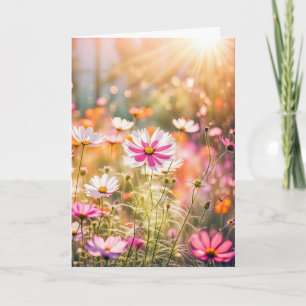 Tarjeta Jardín Cosmos Rosado de Verano de Cumpleaños