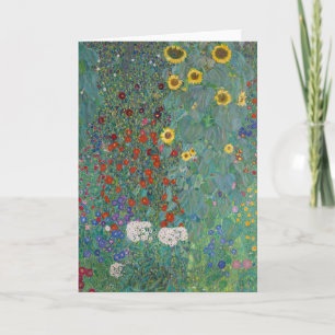 Tarjeta Jardín de cabañas con girasoles   Gustav Klimt