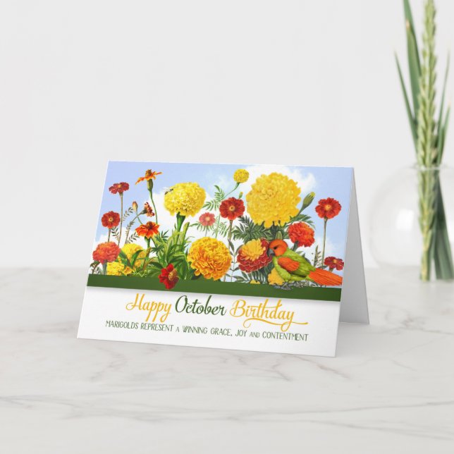 Tarjeta Jardín de cumpleaños Marigold para octubre (Anverso)