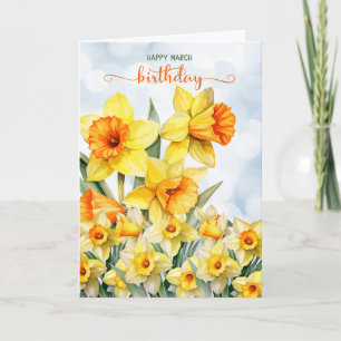 Tarjeta Jardín de Daffodil de Cumpleaños de Marzo con Sky 