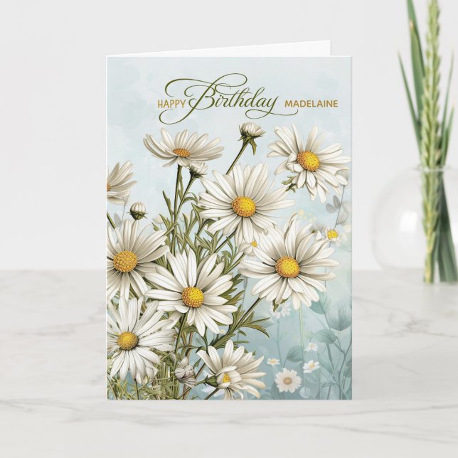Tarjeta Jardín de Daisies con nombre Cumpleaños (Anverso)