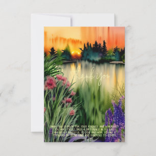 Tarjeta Jardín de estanque al atardecer con acuarela perso