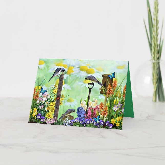 Tarjeta Jardín de flores de la casa de pájaros (Anverso)