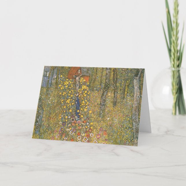 Tarjeta Jardín de granja con crucifijo (por Gustav Klimt) (Anverso)