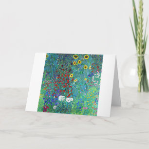 Tarjeta Jardín de granja con girasoles, Gustav Klimt