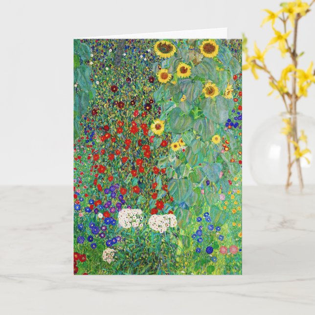 Tarjeta Jardín De Granjas Gustav Klimt Con Pintado De Sunf (flor amarilla)