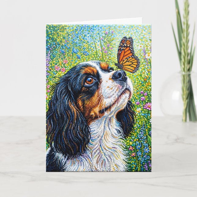 Tarjeta Jardín de Mariposas Cavalier King Charles Spaniel  (Anverso)