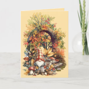 Tarjeta Jardín de otoño tranquilo con Gnome