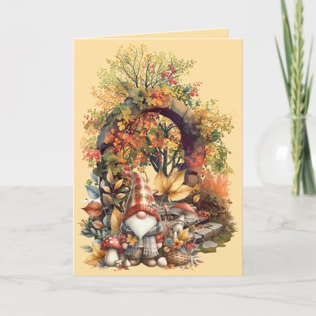 Tarjeta Jardín de otoño tranquilo con Gnome (Anverso)